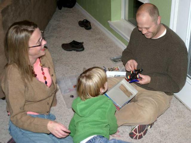 Where Boadie spent the entire party -- putting together Jake's million-part gift to Noble. Sorry again, Boadie!