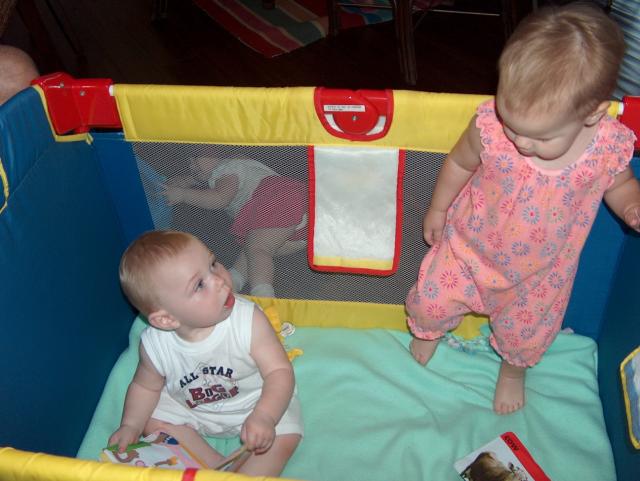 Charli lasted about another minute -- then Jonathan got the playpen all to himself!