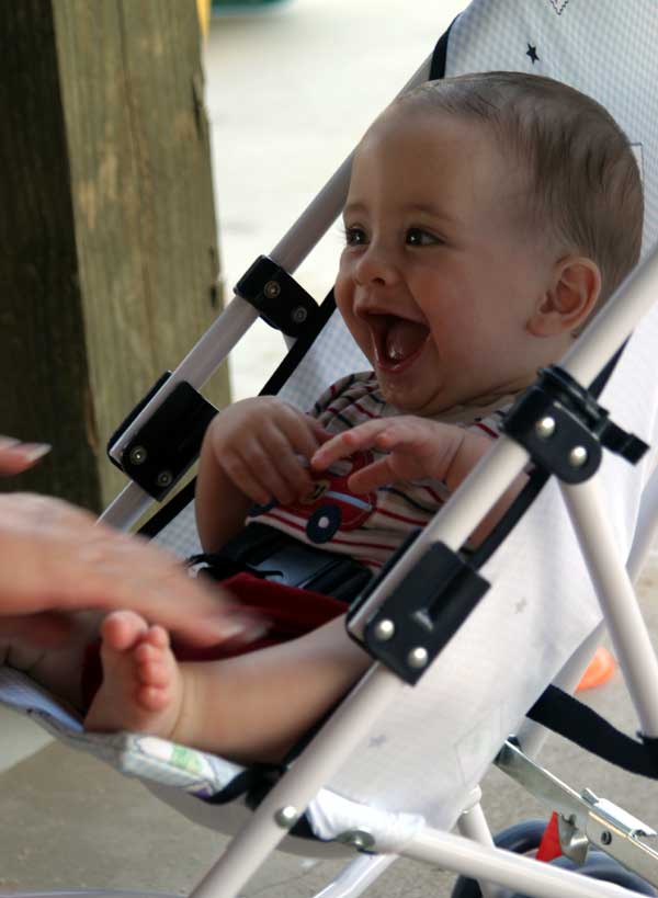 Giggling at Aunt Molly's tickling