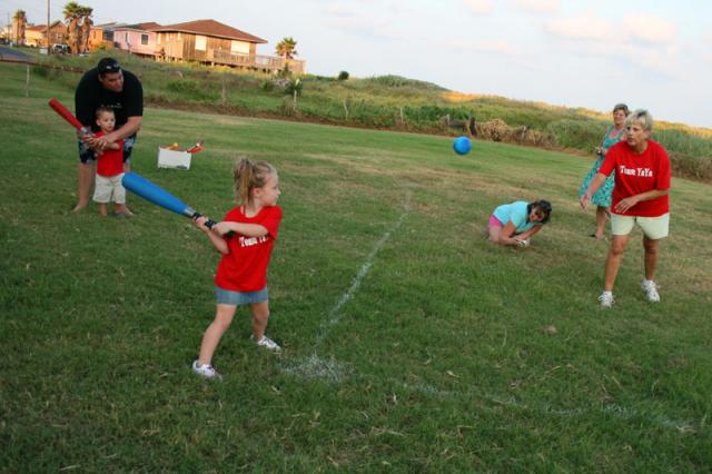 Emmy at bat, Tyler on deck