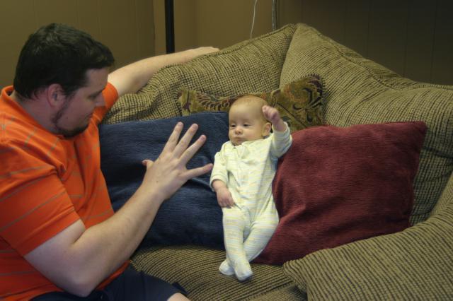 Playing copycat with Dad ~ March 6, 2006