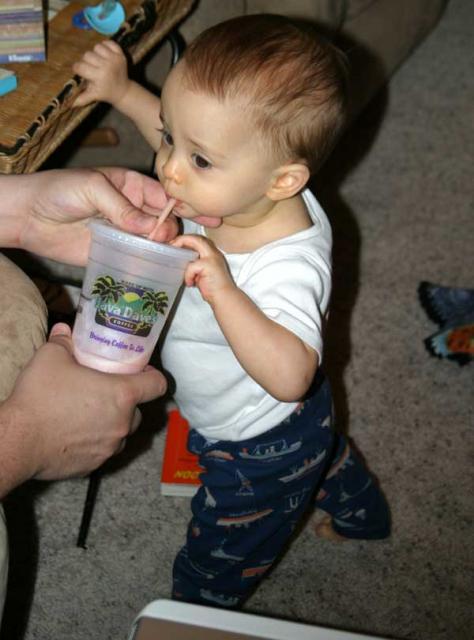 Sharing Daddy's smoothie ~ November 4, 2006