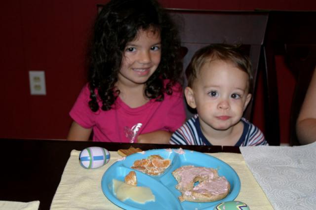 Tyler sharing (begging for) Ana's breakfast ~ August 15, 2007
