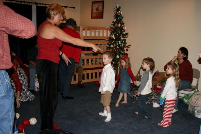 Everyone taking their places for the annual "Twelve Days of Christmas" performance