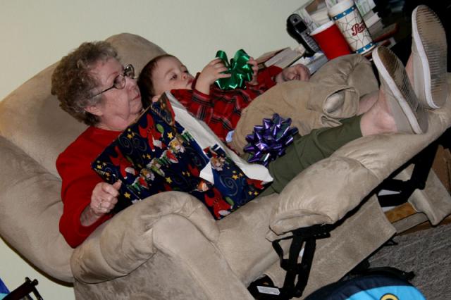 Taking a break with Mamaw and some bows