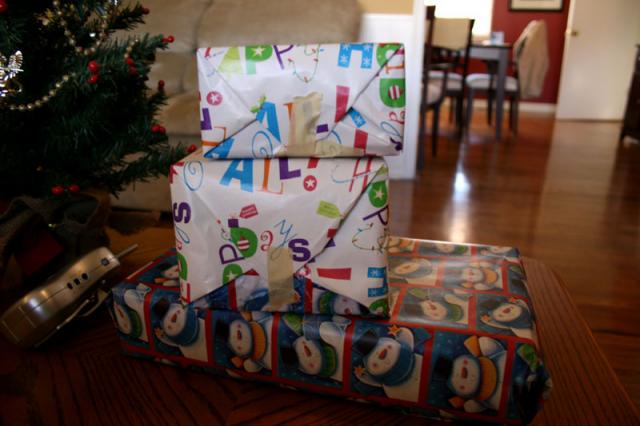 Can you tell Jake wrapped these presents? (Notice the masking tape.)