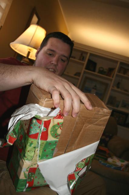 He's serious about his unwrapping