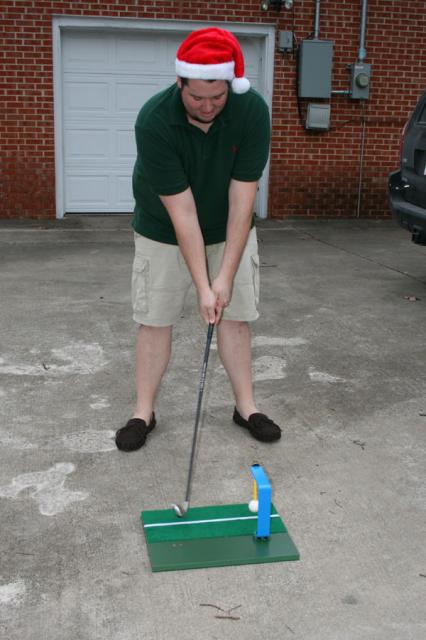 Trying out his new toy
