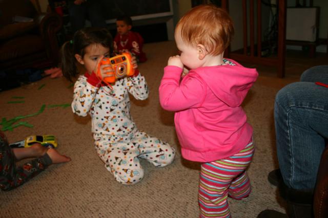 Gracie and Elyn testing out Tyler's new camera