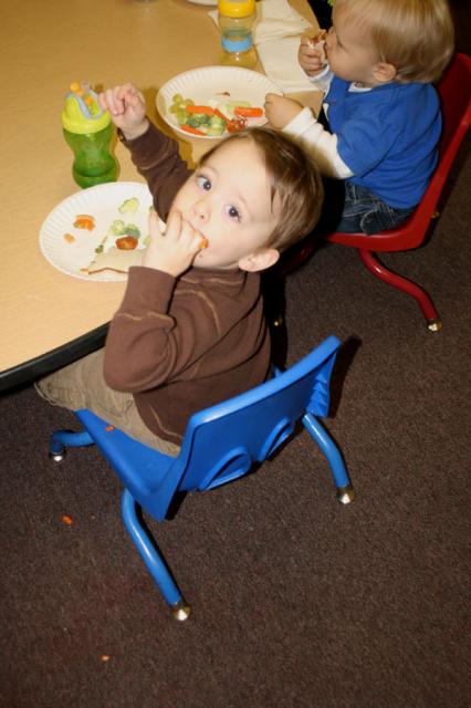 Tyler will sit anywhere if there's food!