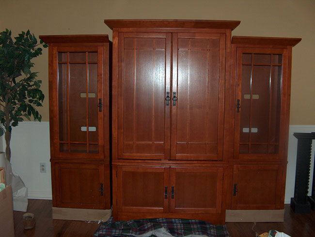 The new entertainment center in the downstairs living room