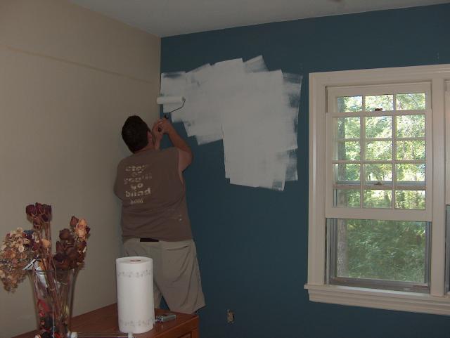 The primer goes on (luckily, we only had to primer this one wall)