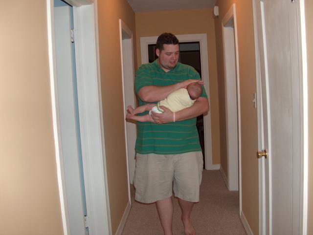 Carrying Tyler to bed, hoping he doesn't wake up