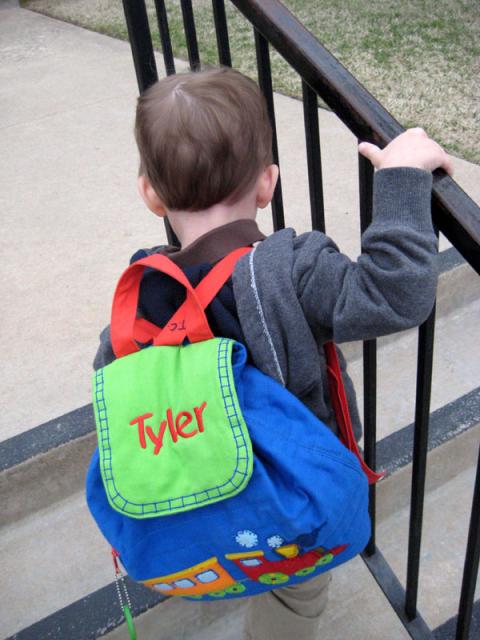 Going up the steps like a big boy
