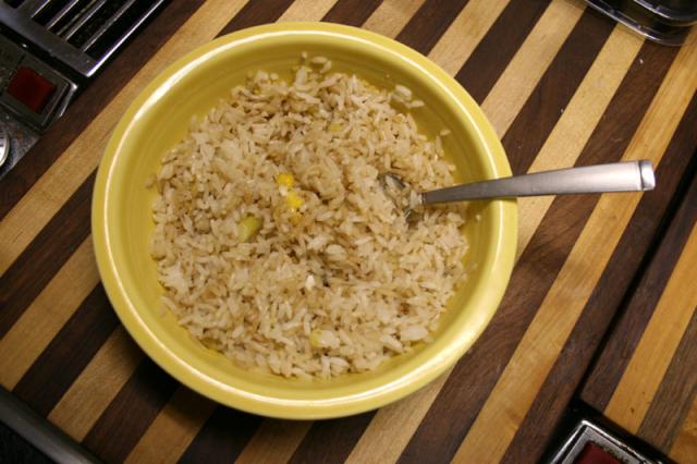 Leftover fried rice for breakfast (Hey, there are eggs in there!)