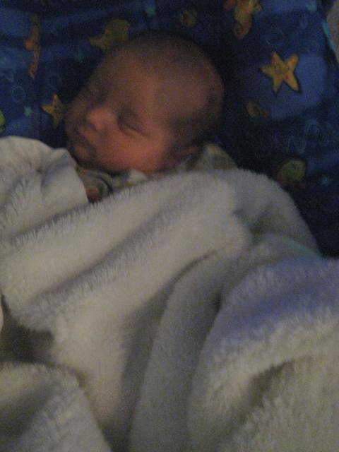 Baby Oliver slept right through all the creature drama