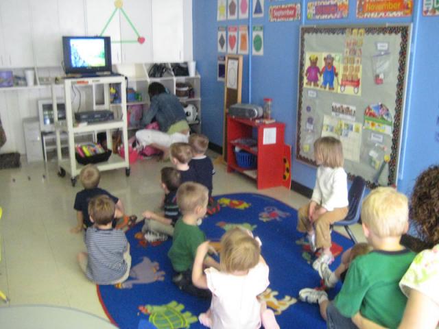 Somehow we missed the egg hunt -- they were already watching a movie and getting ready for lunch
