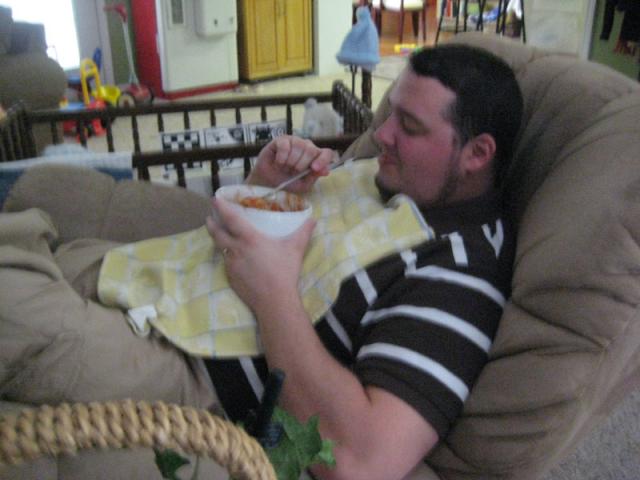 Leftover spaghetti lunch for Jake