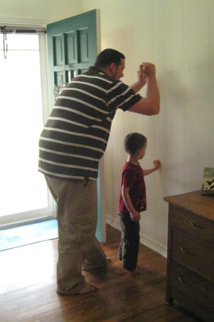 Daddy had to come check out "the jungle," too. Our son has a very active imagination...