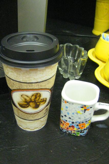 Jake got a to go coffee...