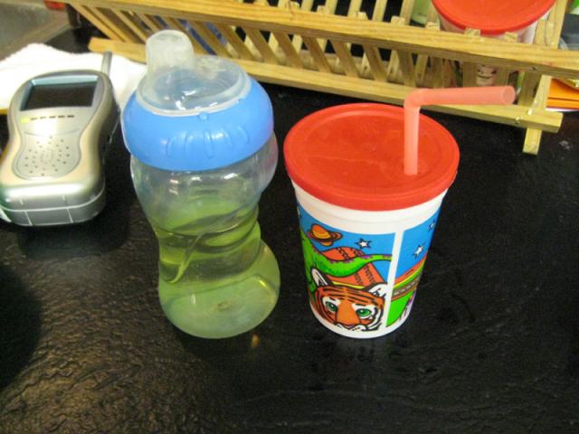 Getting boys' drinks ready for the morning (much easier to do at 11:00 PM than at 6:00 AM)