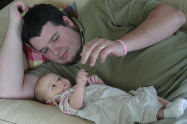 Dad, quit moving your fingers and let me catch one!