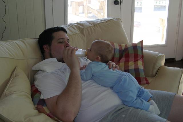 Dad, this sure is a weird way to drink my milk!
