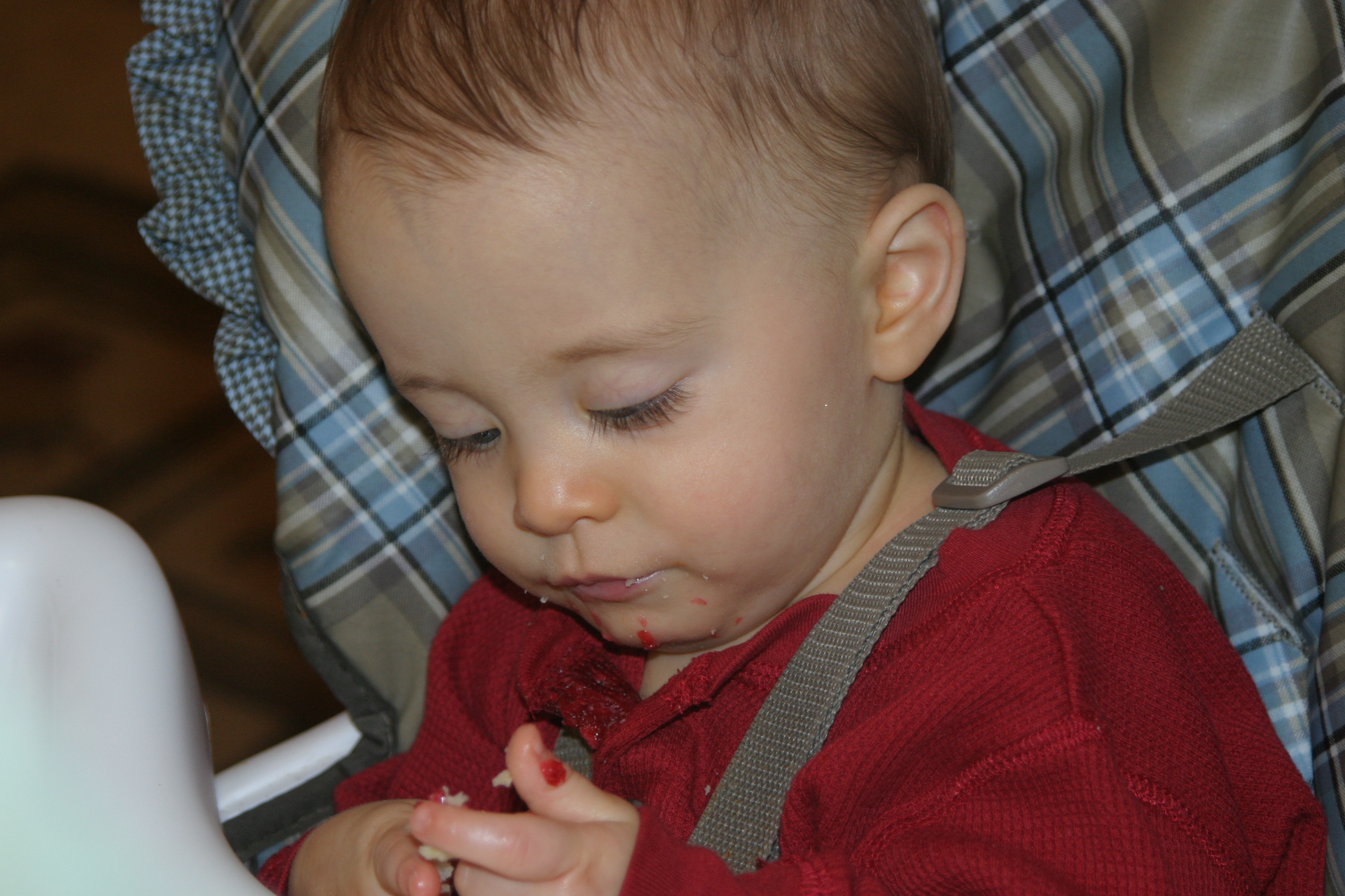 Checking out his lunch