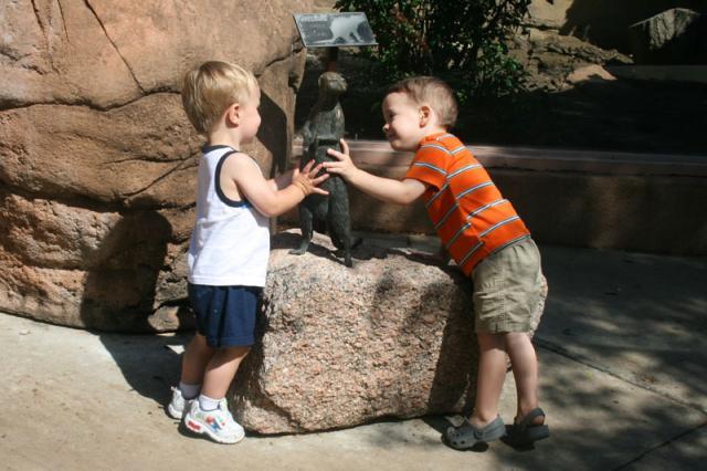 The boys were more impressed with the statue than the real meerkats