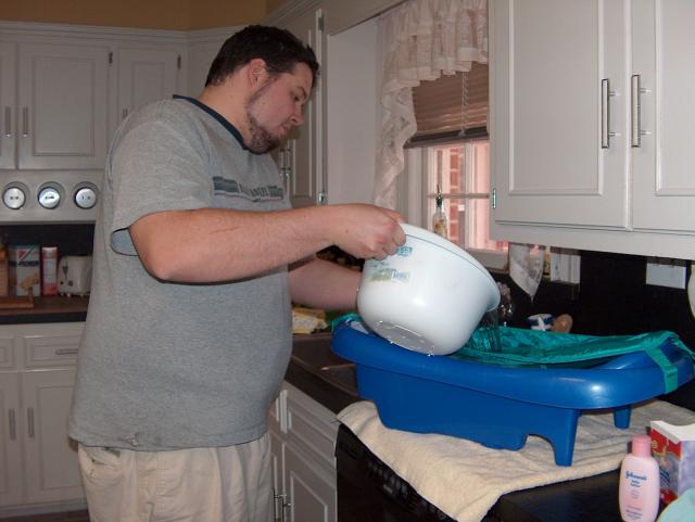 Daddy getting the bath ready