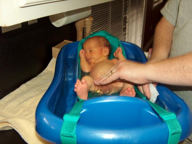Good save, Dad! (He saved the kitchen counter from getting peed on.)