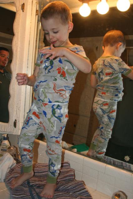 Rounding out the day with another set of dinosaur PJs